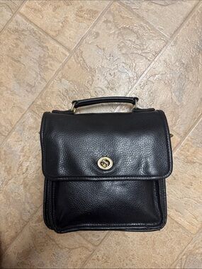 Black Pebbled Leather Top-Handle Crossbody Bag